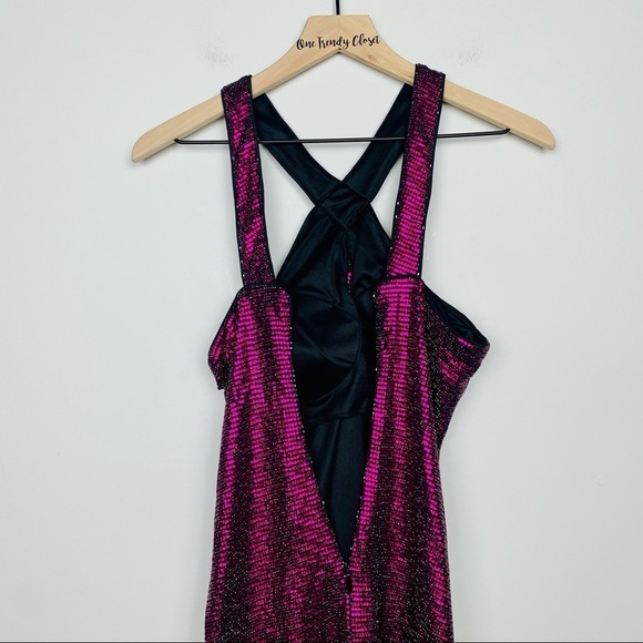 Guess | NWT Crisscross Keyhole Sequined Pink Bodycon Mini Dress Size 0 - Picture 9 of 9